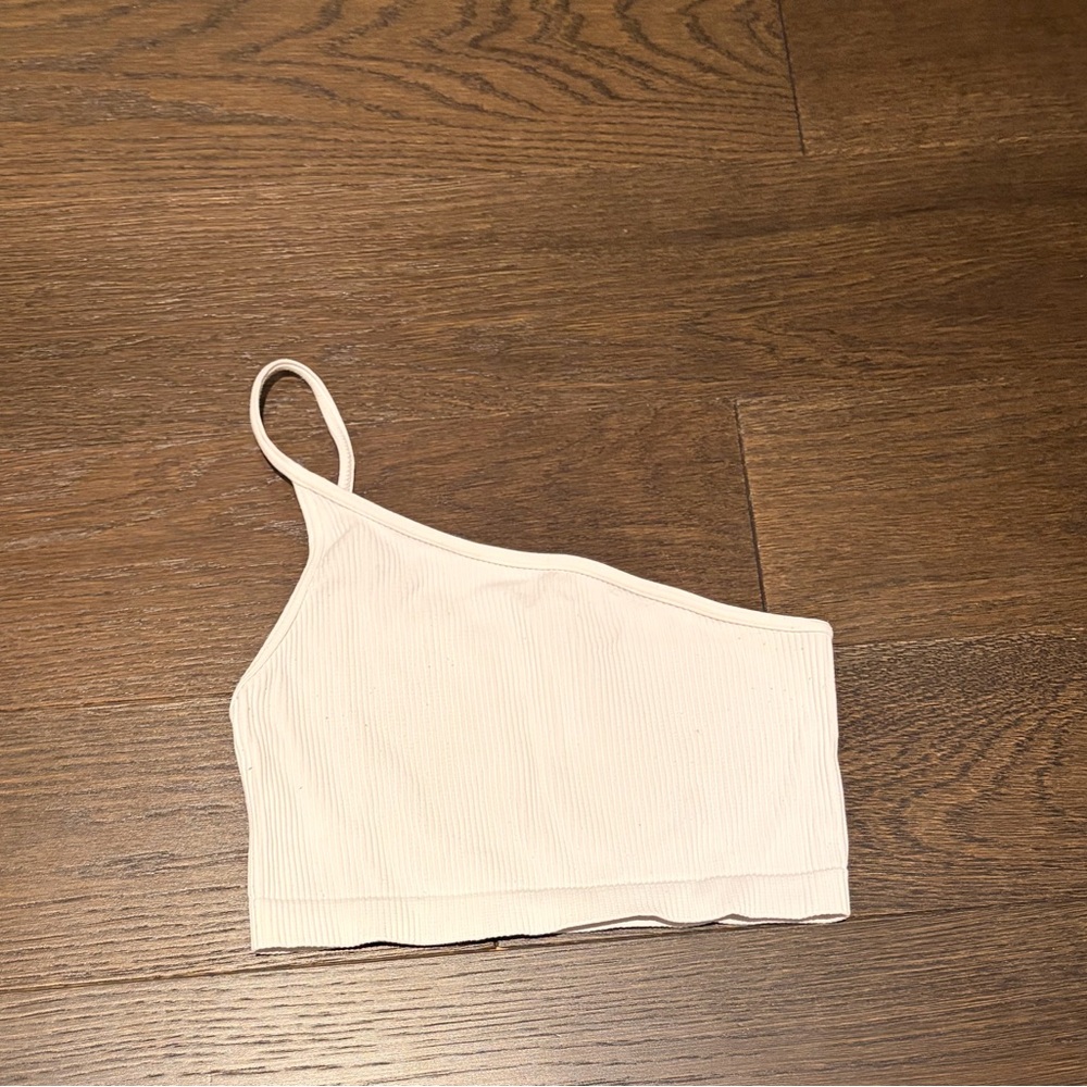 One-Shoulder Ribbed Crop Top - White - Picture 1 of 1